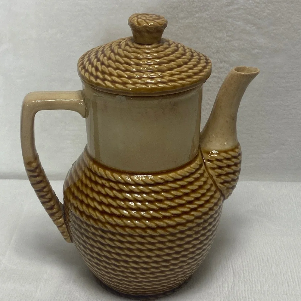Vintage‎ Tilso Japan Hand Painted Tea Coffee Pot Rooster Farmhouse Rope Design